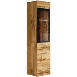Armoire De Rangement Rio Hauteur 131 Cm Chene - Meuble De Rangement Haut Placard Armoire Colonne