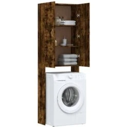 Meuble Pour Machine à Laver Chêne Fumé 64x25,5x190 Cm VidaXL -Songmics Soldes Magasin 58740598 5