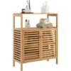 COSTWAY Meuble Salle De Bain En Bambou/Rangement De Salle De Bain-Étagère Amovible Et 2 Portes Persiennes-64x27,5x80cm Naturel -Songmics Soldes Magasin 65695438 1