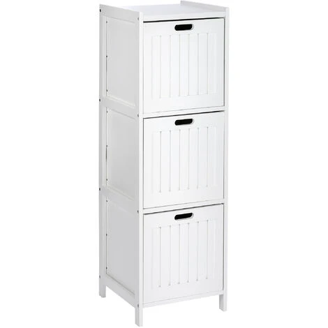 WENKO Meuble Salle De Bain Oslo Avec 3 Tiroirs De Rangement, Bois Verni Blanc, 36x112x36 Cm, Blanc 3 WENKO Meuble Salle De Bain Oslo Avec 3 Tiroirs De Rangement, Bois Verni Blanc, 36x112x36 Cm, Blanc