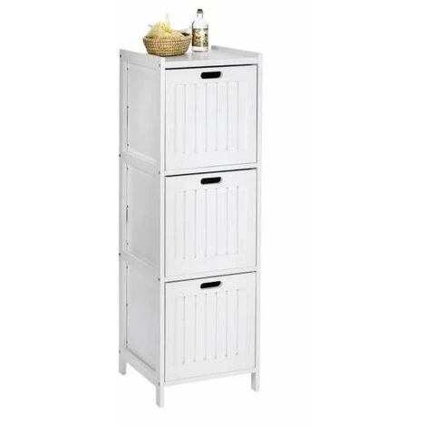 WENKO Meuble Salle De Bain Oslo Avec 3 Tiroirs De Rangement, Bois Verni Blanc, 36x112x36 Cm, Blanc 4 WENKO Meuble Salle De Bain Oslo Avec 3 Tiroirs De Rangement, Bois Verni Blanc, 36x112x36 Cm, Blanc – Image 2