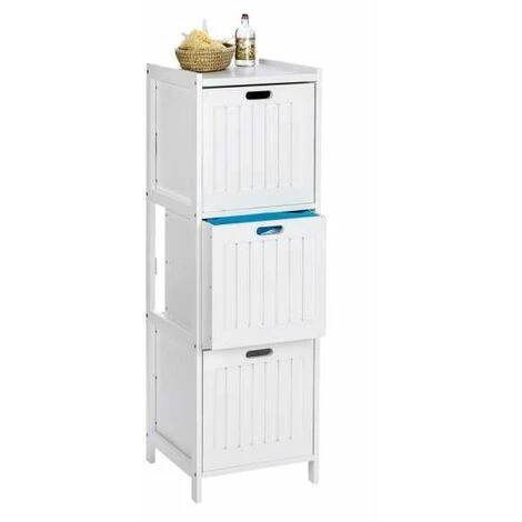 WENKO Meuble Salle De Bain Oslo Avec 3 Tiroirs De Rangement, Bois Verni Blanc, 36x112x36 Cm, Blanc 5 WENKO Meuble Salle De Bain Oslo Avec 3 Tiroirs De Rangement, Bois Verni Blanc, 36x112x36 Cm, Blanc – Image 3