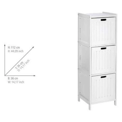 WENKO Meuble Salle De Bain Oslo Avec 3 Tiroirs De Rangement, Bois Verni Blanc, 36x112x36 Cm, Blanc 6 WENKO Meuble Salle De Bain Oslo Avec 3 Tiroirs De Rangement, Bois Verni Blanc, 36x112x36 Cm, Blanc – Image 4