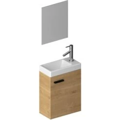 Ensemble Meuble Lave Mains Décor Bois 41x50x22cm + Miroir - SMALLY WOOD -Songmics Soldes Magasin 67525849 3