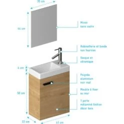 Ensemble Meuble Lave Mains Décor Bois 41x50x22cm + Miroir - SMALLY WOOD -Songmics Soldes Magasin 67525849 4