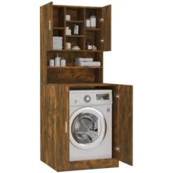 Armoire De Machine à Laver Chêne Fumé Bois D’ingénierie VidaXL -Songmics Soldes Magasin 67892404 4