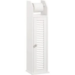 SoBuy BZR49-W Support Papier Toilette Armoire Porte-Papier Toilette Porte Brosse WC Meuble De Salle De Bain Sur Pied En Bois, Blanc, 20x18x79cm