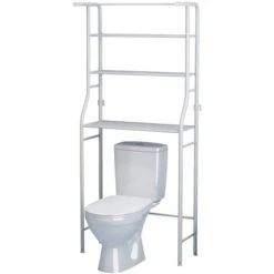 Meuble WC Ou Machine à Laver Étagère De Salle De Bains 3 étagères Avec Porte Serviettes 68x163x25cm(LxHxP) Blanc -Songmics Soldes Magasin 69507901 3