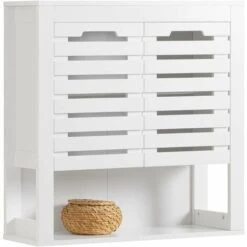 SoBuy BZR51-W Meuble Haut Armoire De Toilettes Salle De Bain Suspendue Placard Commode Murale Armoire à Pharmacie, 3 étagères, 2 Portes, 58 X 20 X 60 Cm, Blanc