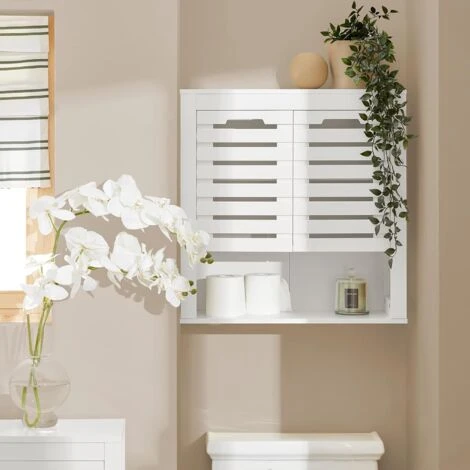 SoBuy BZR51-W Meuble Haut Armoire De Toilettes Salle De Bain Suspendue Placard Commode Murale Armoire à Pharmacie, 3 étagères, 2 Portes, 58 X 20 X 60 Cm, Blanc 3 SoBuy BZR51-W Meuble Haut Armoire De Toilettes Salle De Bain Suspendue Placard Commode Murale Armoire à Pharmacie, 3 étagères, 2 Portes, 58 X 20 X 60 Cm, Blanc – Image 2