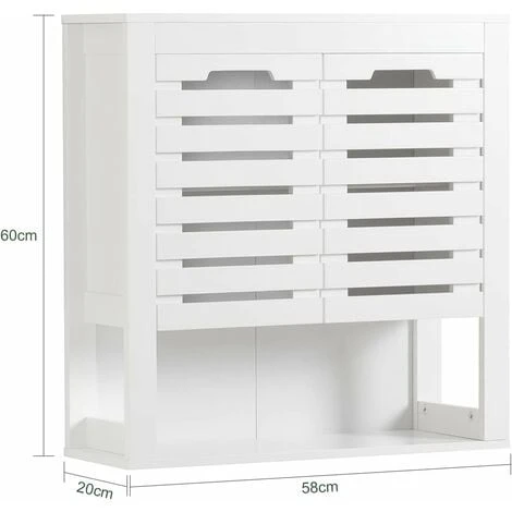 SoBuy BZR51-W Meuble Haut Armoire De Toilettes Salle De Bain Suspendue Placard Commode Murale Armoire à Pharmacie, 3 étagères, 2 Portes, 58 X 20 X 60 Cm, Blanc 4 SoBuy BZR51-W Meuble Haut Armoire De Toilettes Salle De Bain Suspendue Placard Commode Murale Armoire à Pharmacie, 3 étagères, 2 Portes, 58 X 20 X 60 Cm, Blanc – Image 3
