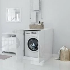 Meuble Machine à Laver | Meuble Pour WC Blanc Brillant 71x71,5x91,5 Cm 58091