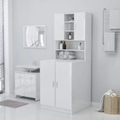Meuble Machine à Laver | Meuble Pour WC Blanc Brillant 71x71,5x91,5 Cm 58091 -Songmics Soldes Magasin 70591948 3