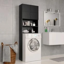Meuble Machine à Laver | Meuble Pour WC Noir 64x25,5x190 Cm Bois D'ingénierie 26879