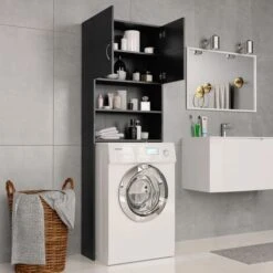 Meuble Machine à Laver | Meuble Pour WC Noir 64x25,5x190 Cm Bois D'ingénierie 26879 -Songmics Soldes Magasin 70592225 3