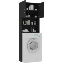 Meuble Machine à Laver | Meuble Pour WC Noir 64x25,5x190 Cm Bois D'ingénierie 26879 -Songmics Soldes Magasin 70592225 4