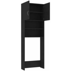 Meuble Machine à Laver | Meuble Pour WC Noir 64x25,5x190 Cm Bois D'ingénierie 26879 -Songmics Soldes Magasin 70592225 5