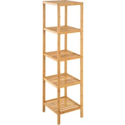 Étagère En Bambou 5 Niveaux 33x33x141cm - étagère Murale Colonne, Meuble De Rangement, étagère De Salle De Bain