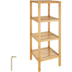 Étagère En Bambou 4 Niveaux 33x33x97cm - étagère Murale Colonne, Meuble De Rangement, étagère De Salle De Bain