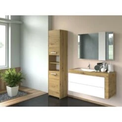 PISA - Armoire De Salle De Bains Style Moderne- 170x40x30cm - Meuble Colonne Salle De Bains - Rangement Salle De Bains - Aspect Bois -Songmics Soldes Magasin 76969848 3