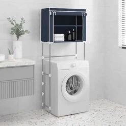 Meuble WC Moderne - Support De Rangement 2 Niveaux Sur La Machine à Laver Bleu Fer FR6376