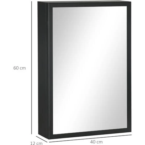 Armoire Miroir Murale Salle De Bain Toilette Dim. 40L X 12l X 60H Cm Acier Inox. Noir Verre 5 Armoire Miroir Murale Salle De Bain Toilette Dim. 40L X 12l X 60H Cm Acier Inox. Noir Verre – Image 3