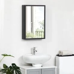 Armoire Miroir Murale Salle De Bain Toilette Dim. 40L X 12l X 60H Cm Acier Inox. Noir Verre 11 Armoire Miroir Murale Salle De Bain Toilette Dim. 40L X 12l X 60H Cm Acier Inox. Noir Verre -Songmics Soldes Magasin 81978359 5