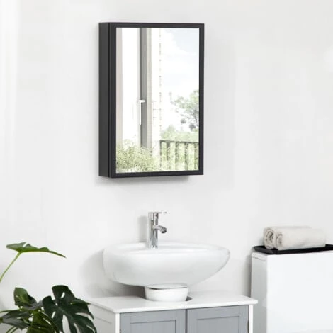 Armoire Miroir Murale Salle De Bain Toilette Dim. 40L X 12l X 60H Cm Acier Inox. Noir Verre 7 Armoire Miroir Murale Salle De Bain Toilette Dim. 40L X 12l X 60H Cm Acier Inox. Noir Verre – Image 5