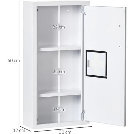 Armoire à Pharmacie 2 étagères 3 Niveaux Dim. 30L X 12l X 60H Cm Logo Croix Transparent Acier Blanc 5 Armoire à Pharmacie 2 étagères 3 Niveaux Dim. 30L X 12l X 60H Cm Logo Croix Transparent Acier Blanc – Image 3