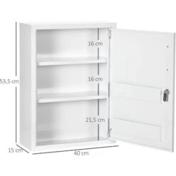 Armoire à Pharmacie 2 étagères 3 Niv. Verrouillables Dim. 40L X 15l X 53H Cm 2 Clés Logo Croix Acier Blanc -Songmics Soldes Magasin 82741079 3