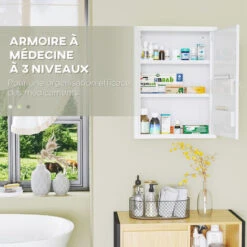 Armoire à Pharmacie 2 étagères 3 Niv. Verrouillables Dim. 40L X 15l X 53H Cm 2 Clés Logo Croix Acier Blanc -Songmics Soldes Magasin 82741079 5