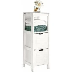 Meuble Colonne Meuble Bas De Salle De Bain Armoire Toilette – 1 étage Et 2 Tiroirs FRG127-W SoBuy®