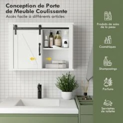 GOPLUS Armoire Murale De Salle De Bains Multifonctionnelle Avec Porte De Grange Coulissante, Étagère Réglable En Hauteur, Armoire Haute Murale Avec Grand Espace, Charge/Étagère 26 KG -Songmics Soldes Magasin 85335886 3