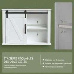 GOPLUS Armoire Murale De Salle De Bains Multifonctionnelle Avec Porte De Grange Coulissante, Étagère Réglable En Hauteur, Armoire Haute Murale Avec Grand Espace, Charge/Étagère 26 KG -Songmics Soldes Magasin 85335886 4