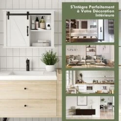GOPLUS Armoire Murale De Salle De Bains Multifonctionnelle Avec Porte De Grange Coulissante, Étagère Réglable En Hauteur, Armoire Haute Murale Avec Grand Espace, Charge/Étagère 26 KG -Songmics Soldes Magasin 85335886 5