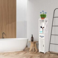 Aqrau Armoire De Sol De Salle De Bain, étagères De Salle De Bain, Armoire De Salle De Bain, Blanc -Songmics Soldes Magasin 85356264 2