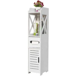Aqrau Armoire De Sol De Salle De Bain, étagères De Salle De Bain, Armoire De Salle De Bain, Blanc -Songmics Soldes Magasin 85356264 5