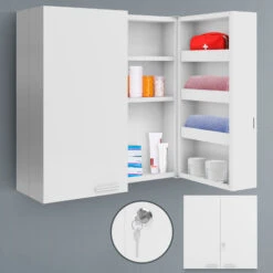 Jago® Armoire à Pharmacie Murale - 2 Portes, 11 Compartiments, Serrure, 2 Clés, 53x53x20cm, Acier - Meuble à Pharmacie, Armoire Médicaments, Premiers Secours, Salle De Bain