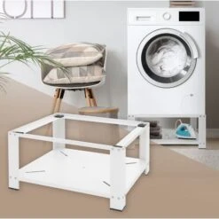 Socle Pour Machine à Laver En Acier Blanc Accessoire Avec étagère 63x54x32 Cm