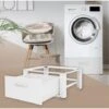 Socle Pour Machine à Laver En Acier Blanc Accessoire Avec Tiroir 63x54x31,5 Cm