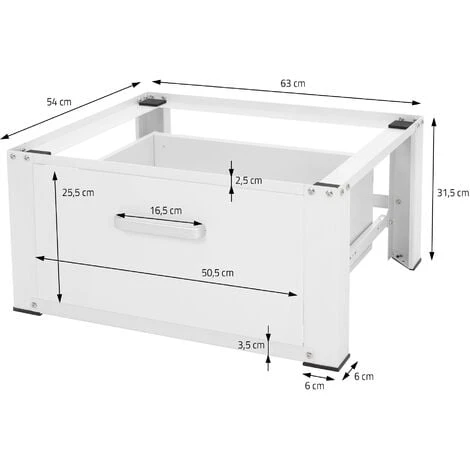 Socle Pour Machine à Laver En Acier Blanc Accessoire Avec Tiroir 63x54x31,5 Cm 7 Socle Pour Machine à Laver En Acier Blanc Accessoire Avec Tiroir 63x54x31,5 Cm – Image 5