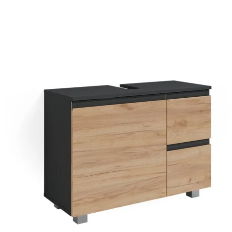 Meuble Sous-vasque J-Shape Anthracite/chêne Vicco 3 Meuble Sous-vasque J-Shape Anthracite/chêne Vicco