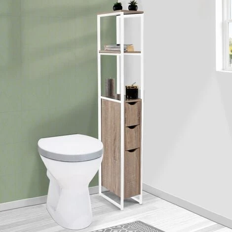 Meuble WC 3 Portes Design Industriel Avec étagères Métal Blanc 4 Meuble WC 3 Portes Design Industriel Avec étagères Métal Blanc – Image 2