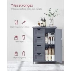 Songmics Meuble De Salle De Bain Avec 4 Tiroirs, 55 X 30 X 82 Cm, Porte Simple, Planche Réglable En Hauteur, Gris Foncé -Songmics Soldes Magasin 88216898 2