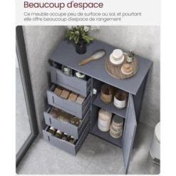 Songmics Meuble De Salle De Bain Avec 4 Tiroirs, 55 X 30 X 82 Cm, Porte Simple, Planche Réglable En Hauteur, Gris Foncé -Songmics Soldes Magasin 88216898 4
