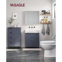 Songmics Meuble De Salle De Bain Avec 4 Tiroirs, 55 X 30 X 82 Cm, Porte Simple, Planche Réglable En Hauteur, Gris Foncé -Songmics Soldes Magasin 88216898 5