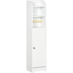 Meuble WC Armoire Toilette - Porte, 2 étagères, Niche, Support Papier - Dim. 23L X 18l X 100H Cm - Blanc
