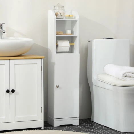 Meuble WC Armoire Toilette - Porte, 2 étagères, Niche, Support Papier - Dim. 23L X 18l X 100H Cm - Blanc 4 Meuble WC Armoire Toilette - Porte, 2 étagères, Niche, Support Papier - Dim. 23L X 18l X 100H Cm - Blanc – Image 2
