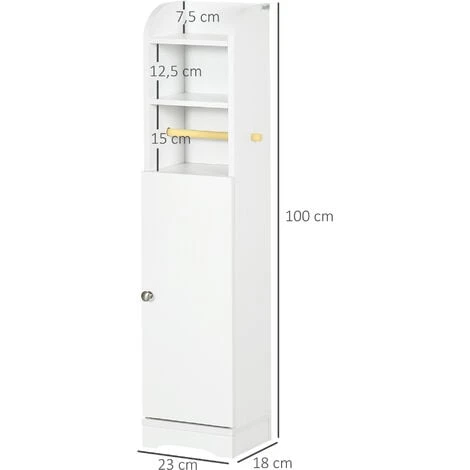 Meuble WC Armoire Toilette - Porte, 2 étagères, Niche, Support Papier - Dim. 23L X 18l X 100H Cm - Blanc 5 Meuble WC Armoire Toilette - Porte, 2 étagères, Niche, Support Papier - Dim. 23L X 18l X 100H Cm - Blanc – Image 3