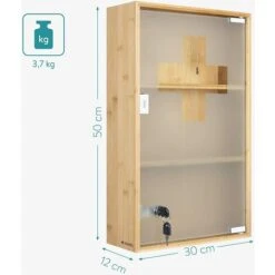 Armoire à Pharmacie Murale Avec Vitre - Armoire Verrouillable En Bambou - Meuble Rangement 50 X 30 X 12 Cm Pour Salle De Bain Médicaments -Songmics Soldes Magasin 92923716 4